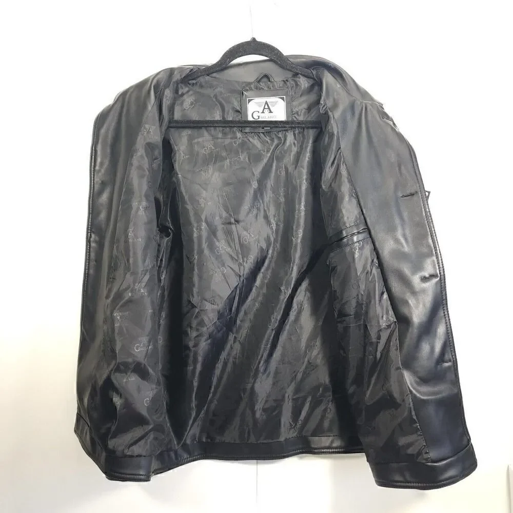 G.A Milano Italy Men's Medium FauxLeather Button Up Black Trench Blazer Jacket